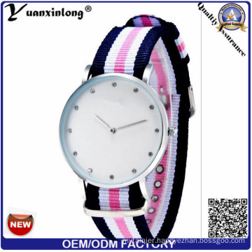 Yxl-250 Top Sale Famous Brand Geneva Wristwatch Women Nylon Facrib Watches Men Stripe Printed Casual Diamond Quartz Watch Multi-Color Clock